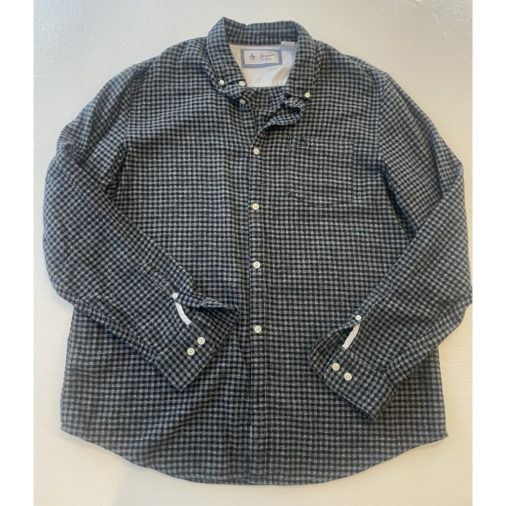 Mens Penguin Munsingwear Black & Grey Gingham Flannel Shirt XL